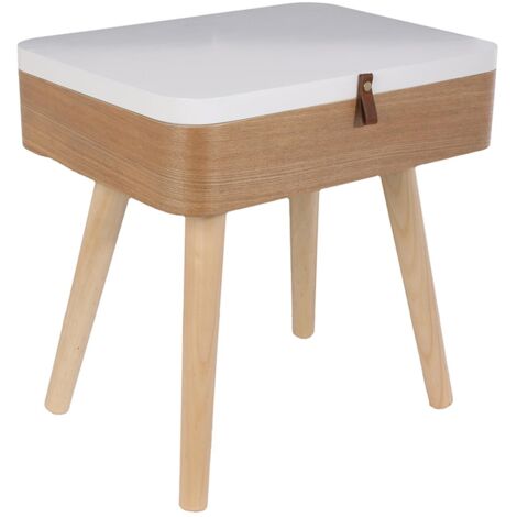 The Home Deco Factory – Table de chevet vintage en bois MDF et pin – Dimensions L. 40 x P. 30 x H. 52 cm – 1 tiroir pour rangement – Style scandinave