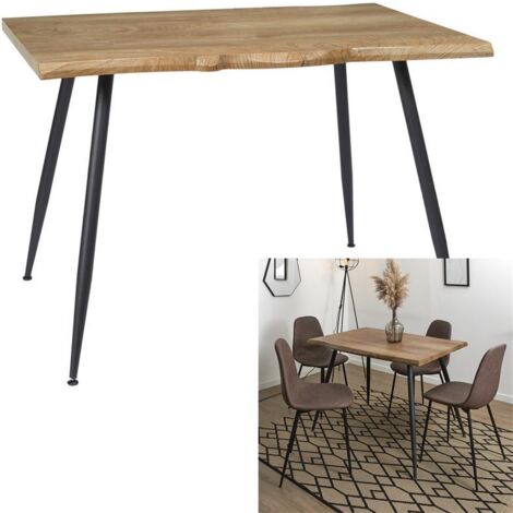The Home Deco Factory – Table de salle à manger rectangulaire 110x75cm – Panneaux de particules marron et noir – Pieds en métal noir – 4 places