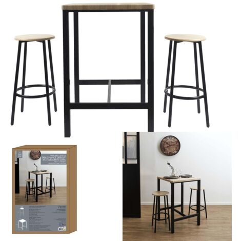 The Home Deco Factory – Table mange debout 60x60x86 cm avec 2 tabourets 30x62 cm – Fer et MDF – Hauteur d'assise 62 cm – Style industriel moderne