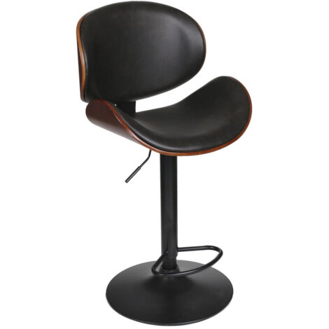 The Home Deco Factory – Tabouret de bar en PU noir et bois de peuplier – Hauteur d'assise réglable 61/82 cm – Design rétro pour cuisine et bar