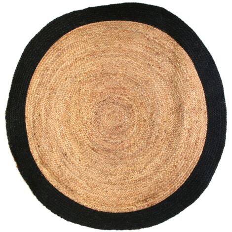 The Home Deco Factory – Tapis rond en jute bicolore avec bord noir 120 cm – Touche naturelle et élégante pour intérieur – Design chaleureux