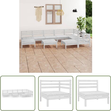 The Living Store 10-tlg. Garten-Lounge-Set Massivholz Kiefer Weiß - Outdoor Lounge Set - Gartenmöbel - Holzmöbel - Kiefernholz - Garten Sofa