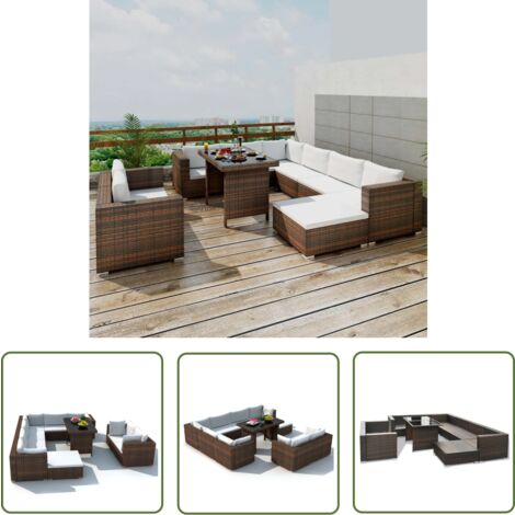 The Living Store 10-tlg. Garten-Lounge-Set mit Auflagen Poly Rattan Braun - Gartenloungeset - Rattan Gartenmöbel - Outdoor Möbel - Loungemöbel - Poolparty Deko