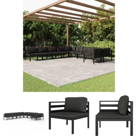 The Living Store 10-tlg. Garten-Lounge-Set mit Kissen Aluminium Anthrazit -  Gartenmöbel-Sets