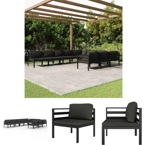 The Living Store 10-tlg. Garten-Lounge-Set mit Kissen Aluminium Anthrazit -  Gartenmöbel-Sets