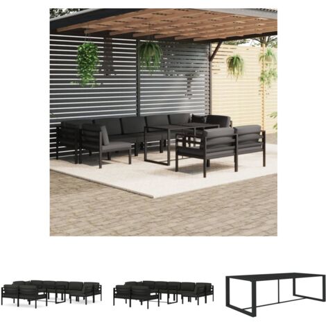 The Living Store 10-tlg. Garten-Lounge-Set mit Kissen Aluminium Anthrazit -  Gartenmöbel-Sets