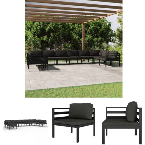 The Living Store 10-tlg. Garten-Lounge-Set mit Kissen Aluminium Anthrazit -  Gartenmöbel-Sets