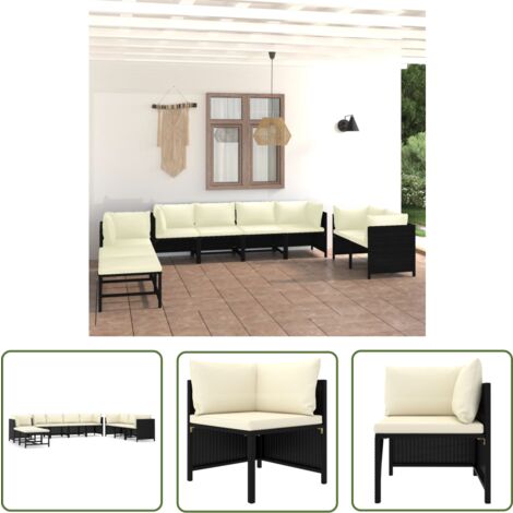 The Living Store 10-tlg. Garten-Lounge-Set mit Kissen Poly Rattan Schwarz - Gartengeräte - Loungemöbel - Outdoormöbel - Gartenloungeset - Poolparty