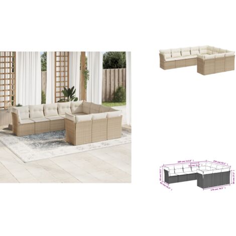 The Living Store 10-tlg. Garten-Sofagarnitur mit Kissen Beige Poly Rattan - Gartensessel