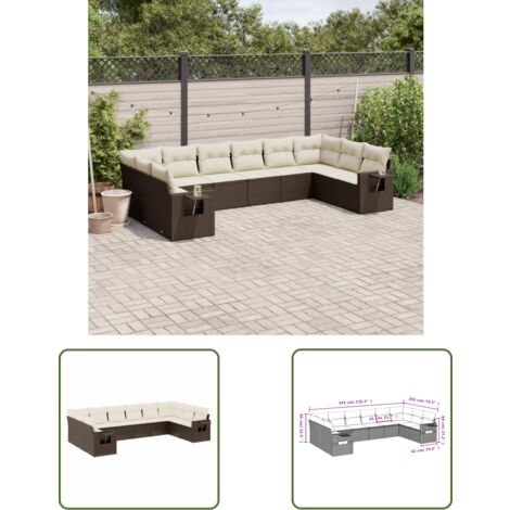 The Living Store 10-tlg. Garten-Sofagarnitur mit Kissen Braun Poly Rattan - Gartenmöbel - Sofasatz - PE-Rattan Möbel - Outdoor Furniture - Lounge Set