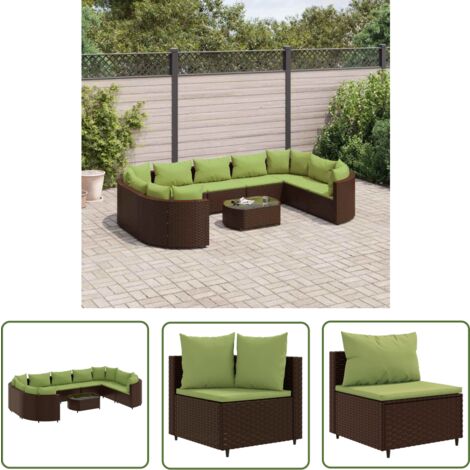 The Living Store 10-tlg. Garten-Sofagarnitur mit Kissen Braun Poly Rattan - Gartensorte - Gartenmöbelset - PE-Rattan Möbel - Outdoor Sofa - Lounge Set