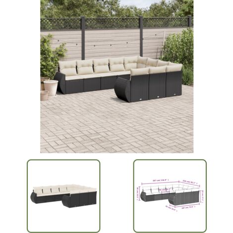 The Living Store 10-tlg. Garten-Sofagarnitur mit Kissen Schwarz Poly Rattan - Gartenmöbel Set - PE-Rattan Möbel - Outdoor Lounge - Garten Sofa - Wetterfeste Gartenmöbel