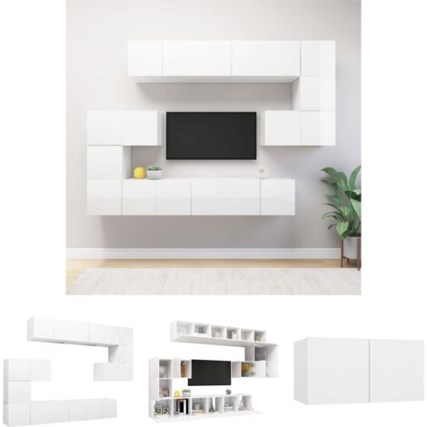 The Living Store -  10-tlg. TV-Schrank-Set Weiß Holzwerkstoff
