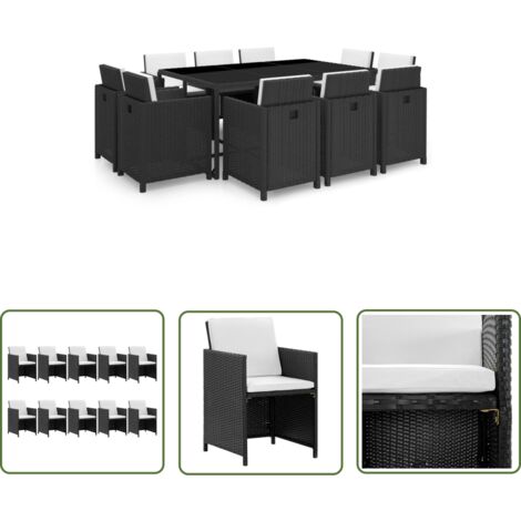 The Living Store 11-tlg. Garten-Essgruppe mit Auflagen Poly Rattan Schwarz - Gartenmöbelset - Rattan Möbel - Esszimmergarnitur - Outdoor Essbereich - Balkonmöbel