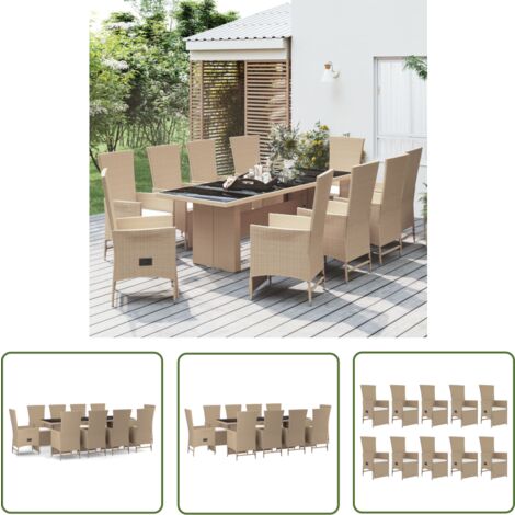 The Living Store 11-tlg. Garten-Essgruppe mit Kissen Beige Poly Rattan - Garten Möbel - Outdoor Essgruppe - Gartenset - Lounge Set - Rattan Gartenmöbel