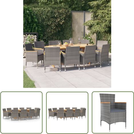 The Living Store 11-tlg. Garten-Essgruppe mit Kissen Grau - Gartenmöbel - Essgruppe - Rattan Möbel - Outdoor Möbel - Gartenstuhl