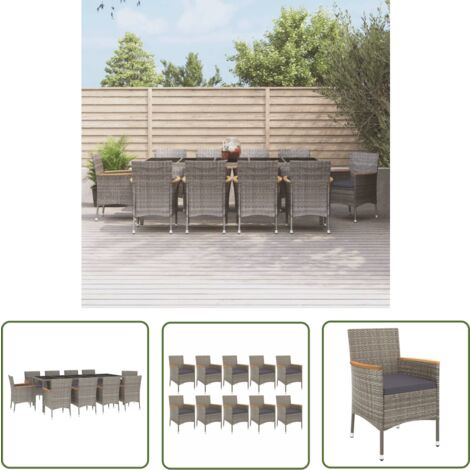 The Living Store 11-tlg. Garten-Essgruppe mit Kissen Grau Poly Rattan - Gartensessel - Gartentisch - Outdoor Möbel - Gartenmöbeln - Polyethylen Furniture