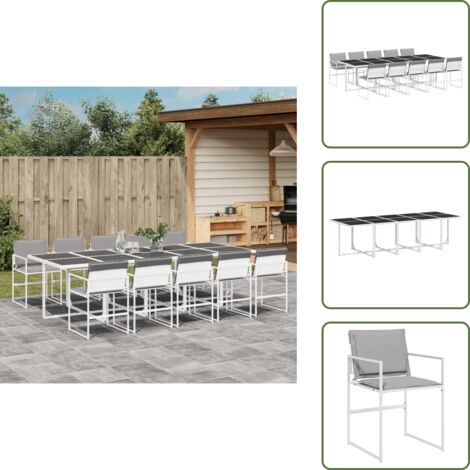 The Living Store 11-tlg. Garten-Essgruppe mit Kissen Weiß Textilene - Gartenmöbel - Essgruppe - Gartentisch - Gartenstühle - Textilene