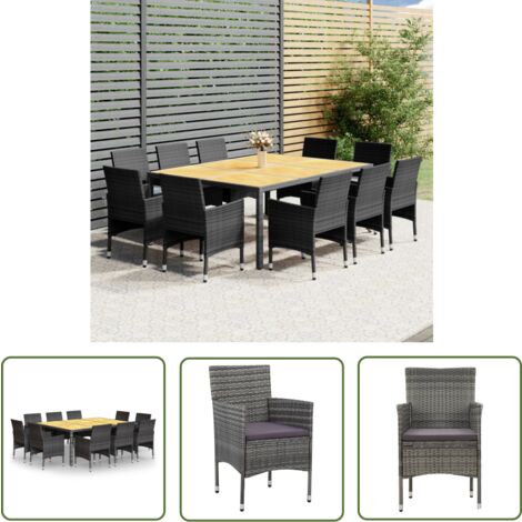 The Living Store 11-tlg. Garten-Essgruppe Poly Rattan Grau - Gartensessel - Gartentisch - Outdoor Möbel - Gartenmöbelset - Rattan Gartenmöbel