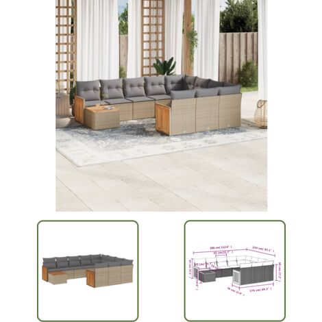 The Living Store 11-tlg. Garten-Sofagarnitur mit Kissen Beige Poly Rattan - Gartenmöbel - Esszimmerset - Outdoor Möbel - Lounge Set - Rattan Gartenmöbel