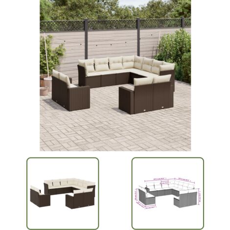 The Living Store 11-tlg. Garten-Sofagarnitur mit Kissen Braun Poly Rattan - Gartenmöbel - Outdoor Möbel - Rattan Sofa - Lounge Set - Esszimmergarnitur