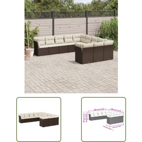 The Living Store 11-tlg. Garten-Sofagarnitur mit Kissen Braun Poly Rattan - Gartensofas - Outdoor Möbel - Lounge Set - Gartenlounge - Rattan Sofa