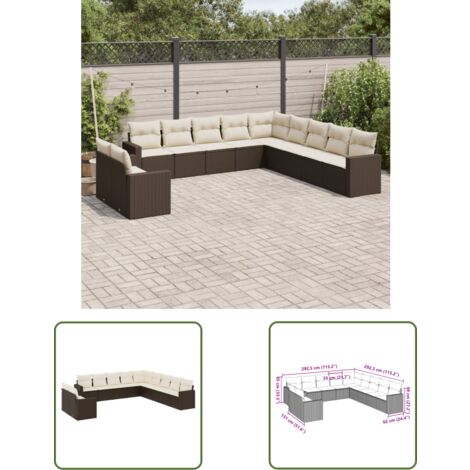The Living Store 11-tlg. Garten-Sofagarnitur mit Kissen Braun Poly Rattan - Gartensorgsgarnitur - Outdoor Möbel - Lounge Set - Rattan Sofa - Gartenlounge
