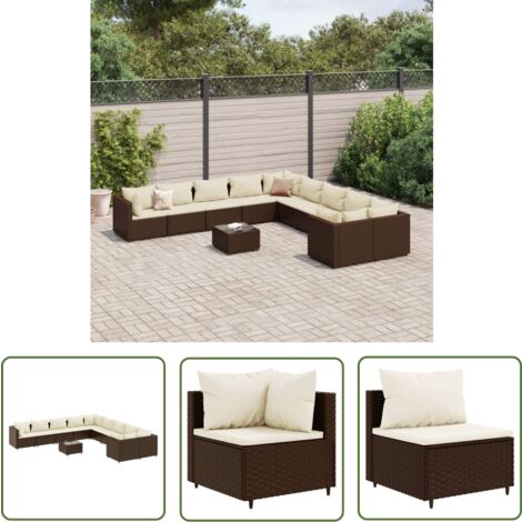 The Living Store 11-tlg. Garten-Sofagarnitur mit Kissen Braun Poly Rattan - Gartensorte - Gartenmöbelset - PE-Rattan Möbel - Outdoor Sofa - Lounge Set