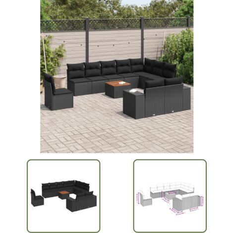 The Living Store 11-tlg. Garten-Sofagarnitur mit Kissen Schwarz Poly Rattan - Gartenmöbel - Esszimmergarnituren - Outdoor Möbel - Lounge Set - Rattan Gartenmöbel