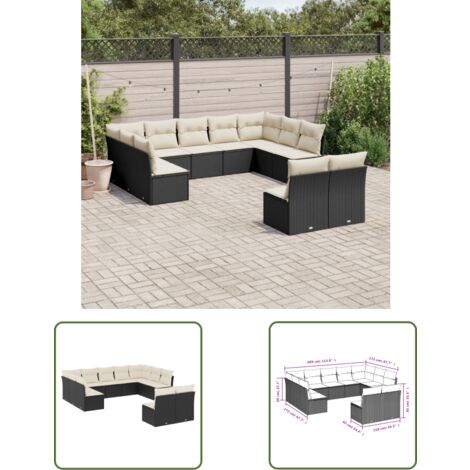 The Living Store 11-tlg. Garten-Sofagarnitur mit Kissen Schwarz Poly Rattan - Gartenmöbel - Rattan Möbel - Gartenset - Lounge Set - Esszimmergarnitur