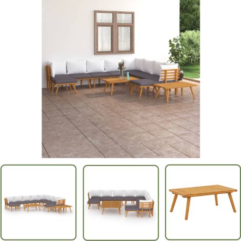 The Living Store 12-tlg. Garten-Lounge-Set mit Kissen Massivholz Akazie - Gartenmöbeln - Loungemöbel - Holztisch - Esszimmergarnituren - Gartensitzgruppe
