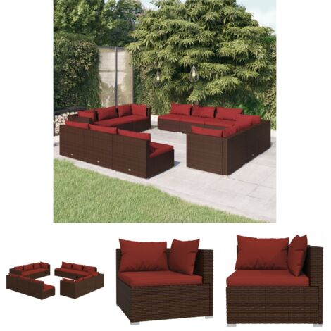 The Living Store 12-tlg. Garten-Lounge-Set mit Kissen Poly Rattan Braun - Gartenmöbel-Sets