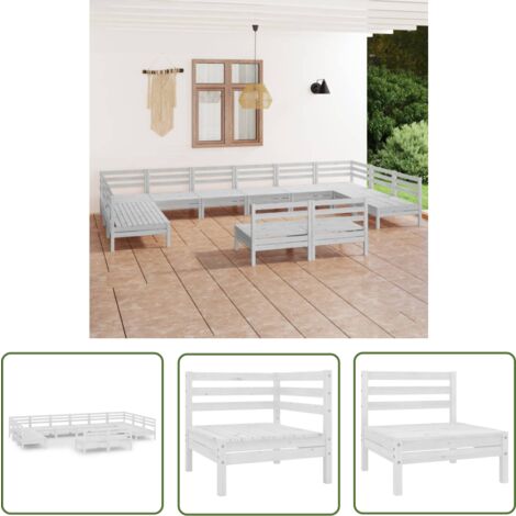 The Living Store 12-tlg. Garten-Lounge-Set Weiß Massivholz Kiefer - Gartengestell - Gartenmöbeln - Loungemöbel - Rattan Möbel - Kiefernholzmöbel