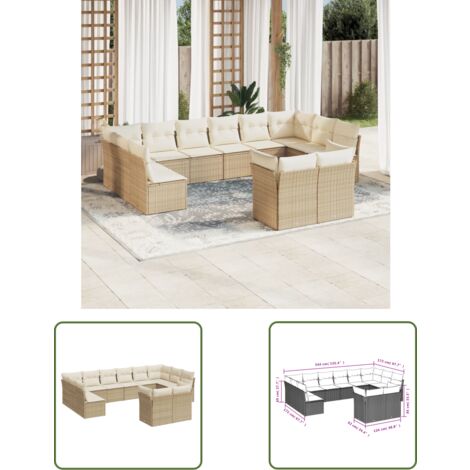 The Living Store 12-tlg. Garten-Sofagarnitur mit Kissen Beige Poly Rattan - Gartensofas - Outdoor Möbel - Lounge Set - Gartenlounge - Rattan Sofa