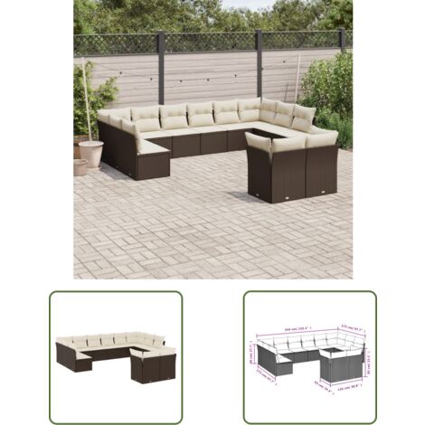 The Living Store 12-tlg. Garten-Sofagarnitur mit Kissen Braun Poly Rattan - Gartensofas - Outdoor Möbel - Gartenmöbelset - Lounge Set - Rattan Sofa