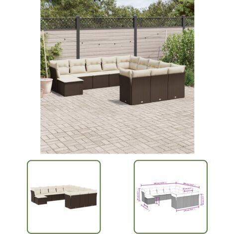 The Living Store 12-tlg. Garten-Sofagarnitur mit Kissen Braun Poly Rattan - Gartensortiment - Outdoor Möbel - Lounge Set - Gartenlounge - Rattan Sofa
