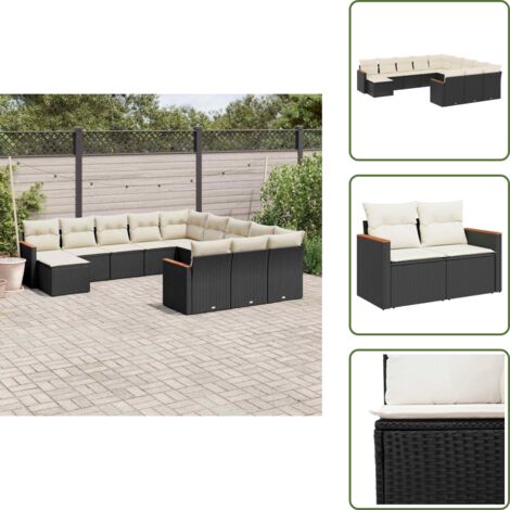 The Living Store 12-tlg. Garten-Sofagarnitur mit Kissen Schwarz Poly Rattan - Gartenmöbel - Esszimmergarnituren - Outdoor-Lounge - Rattanmöbel - Gartensorgsitzgruppe