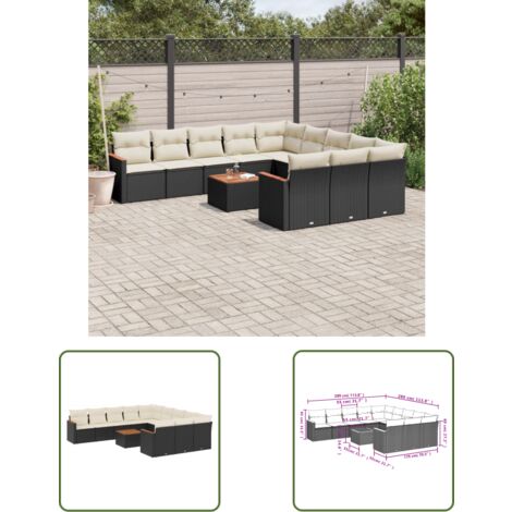 The Living Store 12-tlg. Garten-Sofagarnitur mit Kissen Schwarz Poly Rattan - Gartenmöbel Set - Esszimmergarnitur Outdoor - Lounge Möbel - Rattan Sofa - Gartenlounge