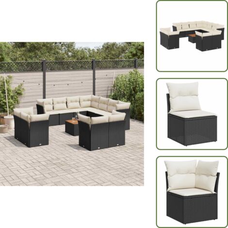The Living Store 12-tlg. Garten-Sofagarnitur mit Kissen Schwarz Poly Rattan - Gartenmöbel Set - Outdoor Möbel - Rattan Sofa - Lounge Set - Esstisch