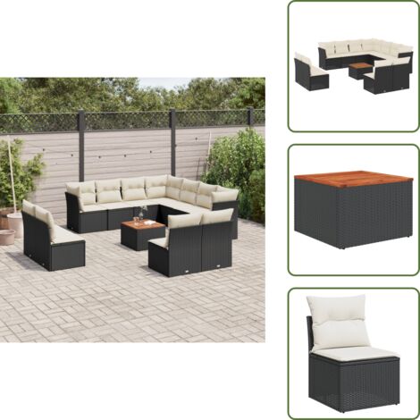 The Living Store 12-tlg. Garten-Sofagarnitur mit Kissen Schwarz Poly Rattan - Gartenmöbel Set - Outdoor Möbel - Rattan Sofa - Lounge Set - Esstisch
