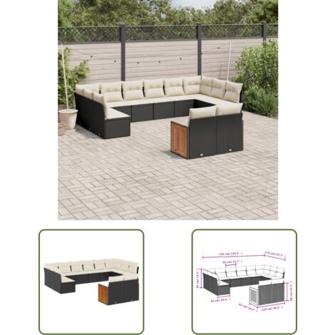 The Living Store 12-tlg. Garten-Sofagarnitur mit Kissen Schwarz Poly Rattan - Gartensorte - Gartenmöbelset - PE-Rattan Möbel - Outdoor Lounge Set - Balkonmöbel