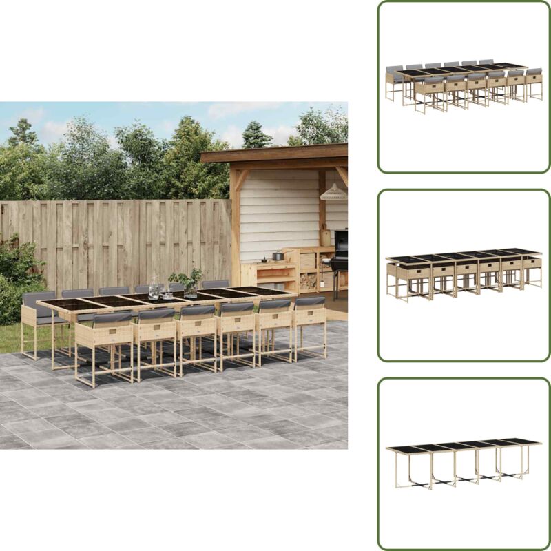 Vidaxl 13-tlg. Garten-essgruppe Mit Kissen Beigemischung Poly Rattan - Gartentisch - Gartenmöbelset - Esstisch - Outdoor Möbel - Terrassenmöbel - The