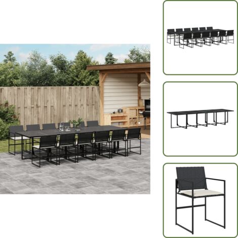 The Living Store 13-tlg. Garten-Essgruppe mit Kissen Schwarz Poly Rattan - Gartentisch - Esstisch - Gartenmöbel Set - Outdoor Essgruppe - Terrassenmöbel