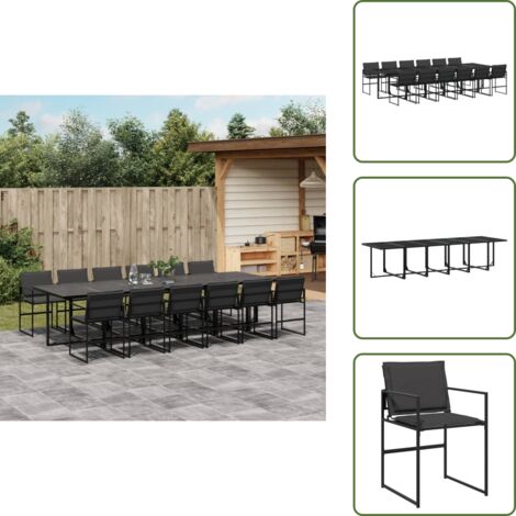 The Living Store 13-tlg. Garten-Essgruppe mit Kissen Schwarz Textilene - Gartentisch - Esstisch - Gartenmöbel Set - Outdoor Essgruppe - Terrassenmöbeln