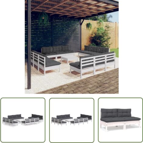 The Living Store 13-tlg. Garten-Lounge-Set mit Anthrazit Kissen Kiefernholz - Gartenmöbeln - Kiefernholz Möbel - Outdoor Furniture - Lounge Set - Gartensessel