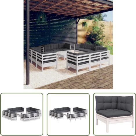 The Living Store 13-tlg. Garten-Lounge-Set mit Anthrazit Kissen Kiefernholz - Gartenmöbeln - Loungemöbel - Outdoor Möbel - Rattan Gartenmöbel - Kiefernholz Gartenmöbel