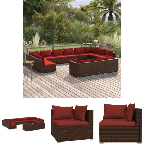 The Living Store 13-tlg. Garten-Lounge-Set mit Kissen Braun Poly Rattan - Gartenmöbel-Sets