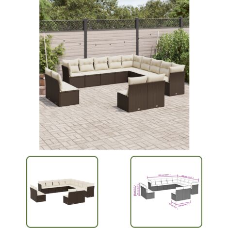 The Living Store 13-tlg. Garten-Sofagarnitur mit Kissen Braun Poly Rattan - Gartensofas - Outdoor Möbel - Lounge Set - Gartenlounge - Rattan Sofa