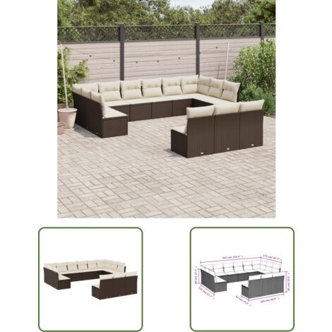 The Living Store 13-tlg. Garten-Sofagarnitur mit Kissen Braun Poly Rattan - Gartensofas - Outdoor Möbel - Lounge Set - Gartenlounge - Rattan Sofa