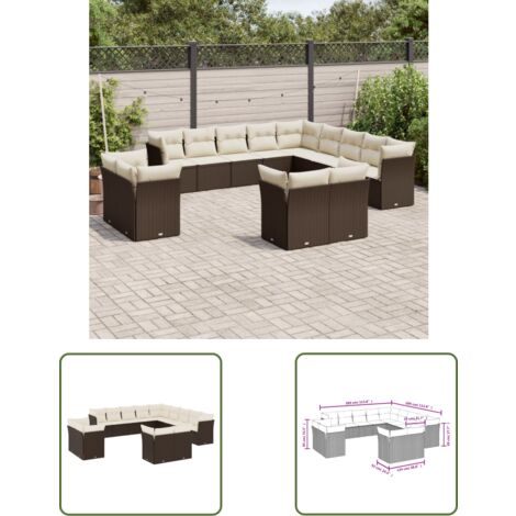 The Living Store 13-tlg. Garten-Sofagarnitur mit Kissen Braun Poly Rattan - Gartensorgsgarnitur - Outdoor Möbel - Lounge Set - Gartenlounge - Rattan Sofa